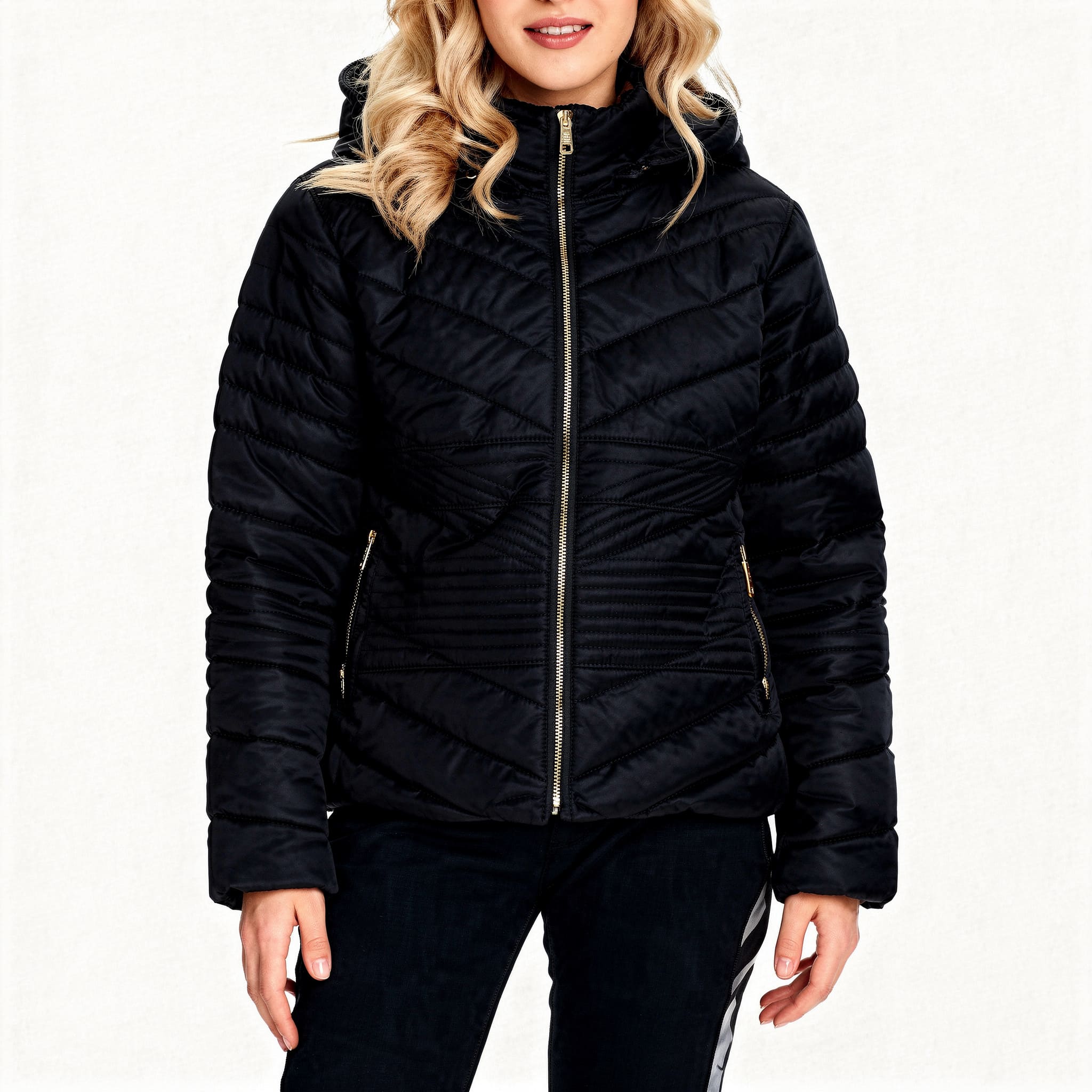 Jaqueta Feminina Veludo Chevron com Capuz Scaliny