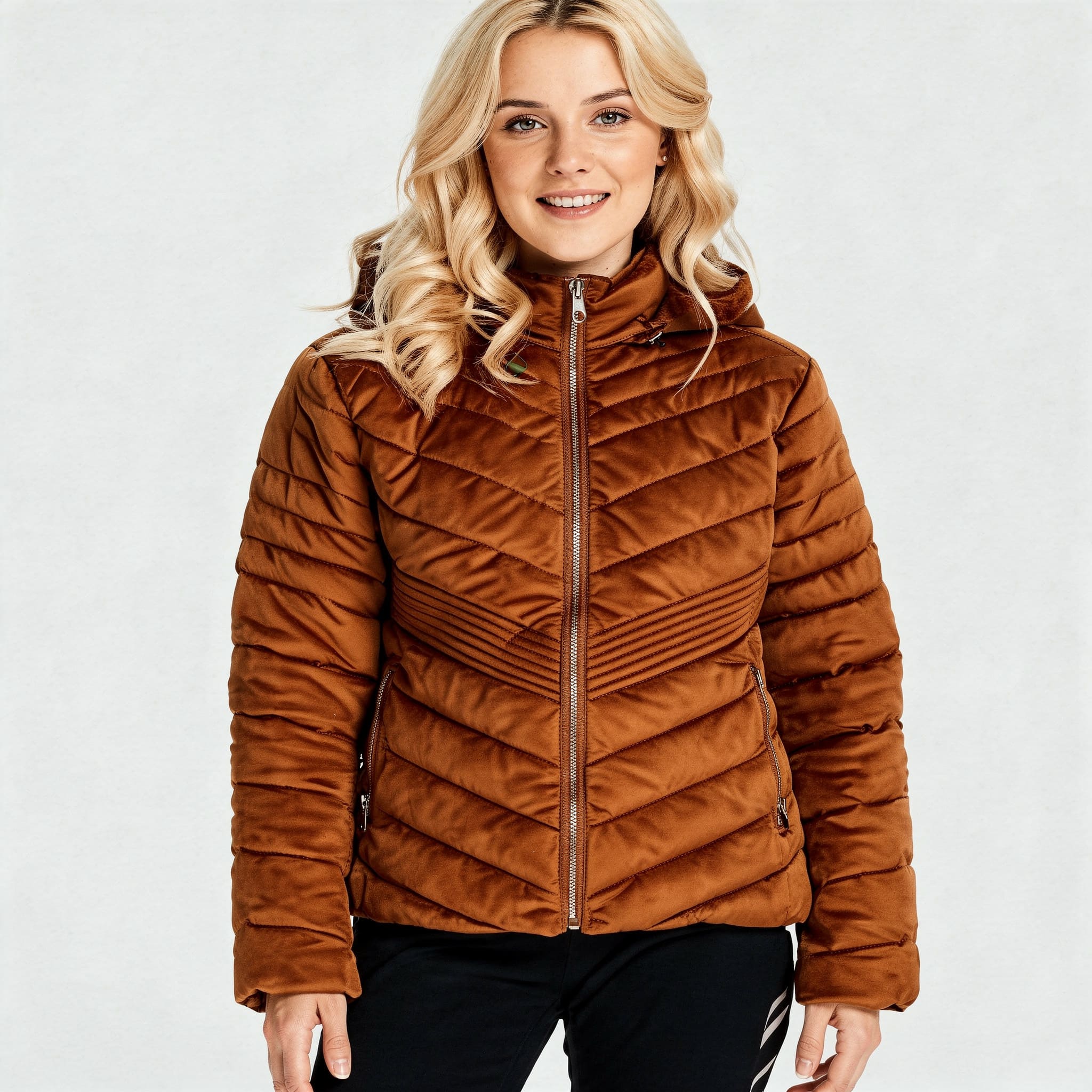 Jaqueta Feminina Veludo Chevron com Capuz Scaliny