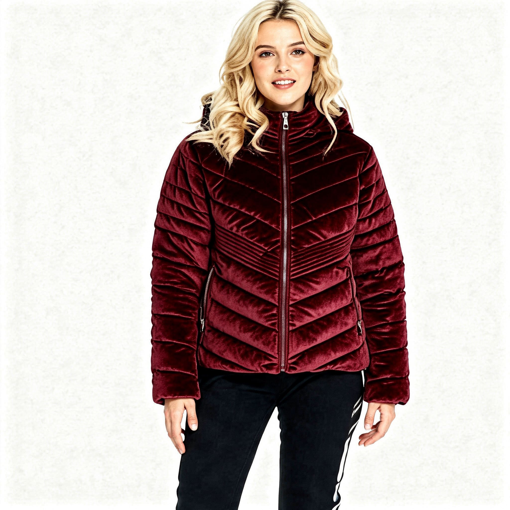 Jaqueta Feminina Veludo Chevron com Capuz Scaliny